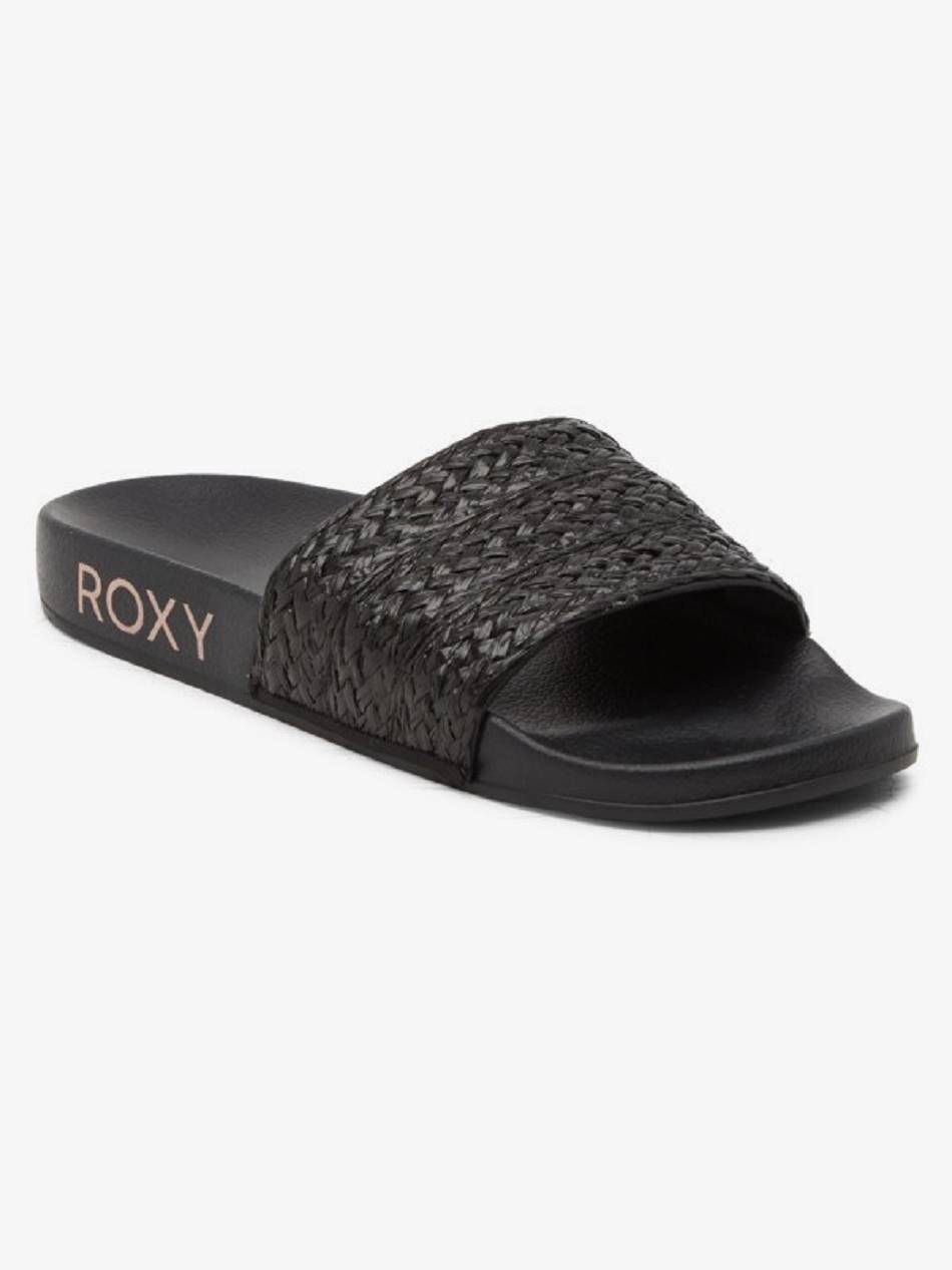 Women\'s Roxy Slippy Jute Slide Essentials Black | NZ_LW2787