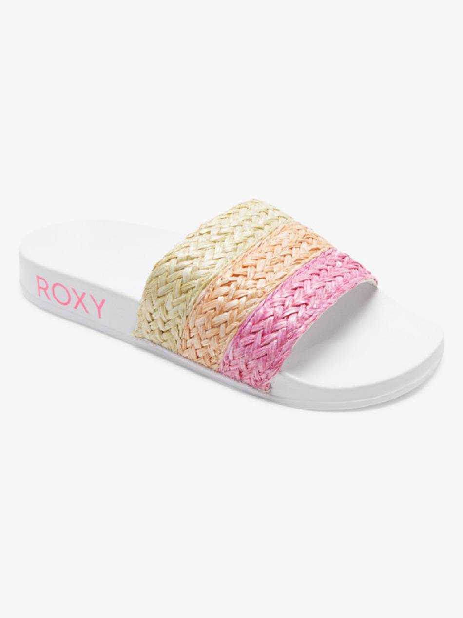 Women\'s Roxy Slippy Jute Slide Sandals White / Pink / Orange | NZ_LW1151