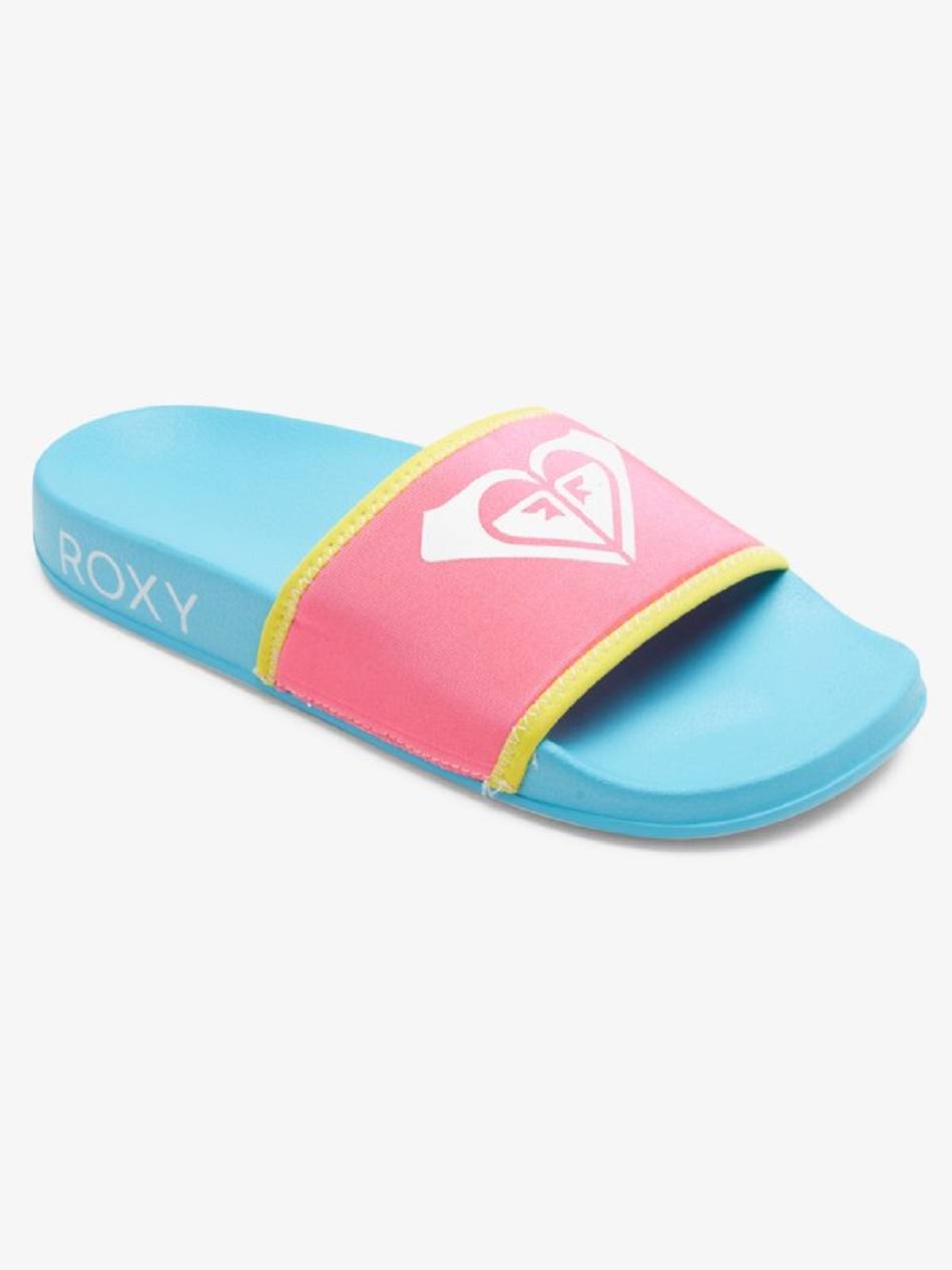 Women\'s Roxy Slippy Neo Slide Sandals Blue / Pink | NZ_LW4404