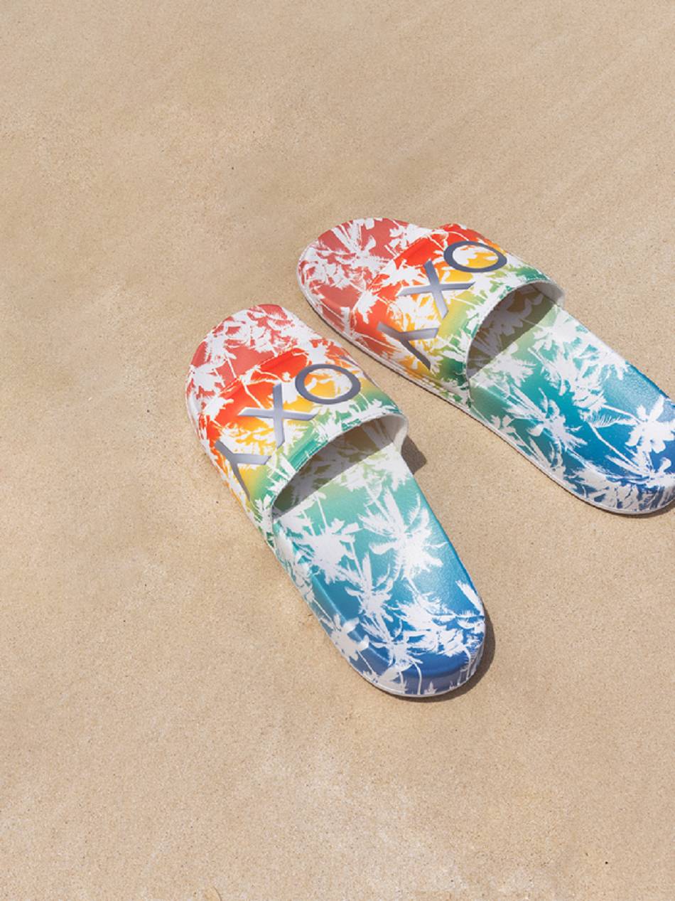 Women\'s Roxy Slippy Printed Slide Sandals Multicolor | NZ_LW5980