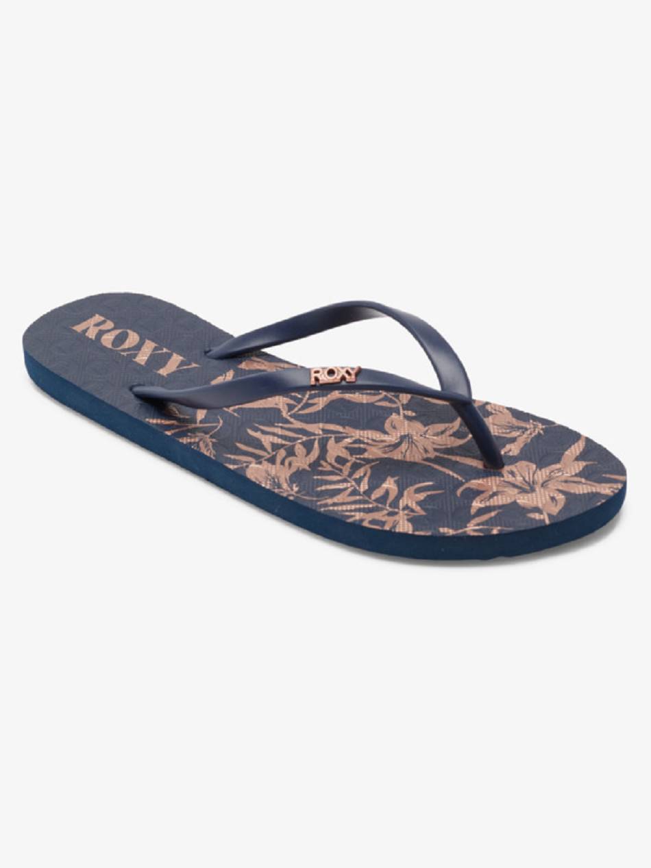 Women\'s Roxy Viva Stamp Flip Flops Dark Blue | NZ_LW4210