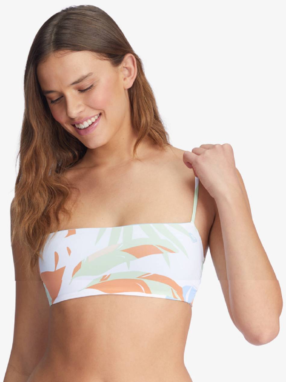 Women\'s Roxy Wildflowers Reversible Bandeau Bikini Tops White | NZ_LW9797