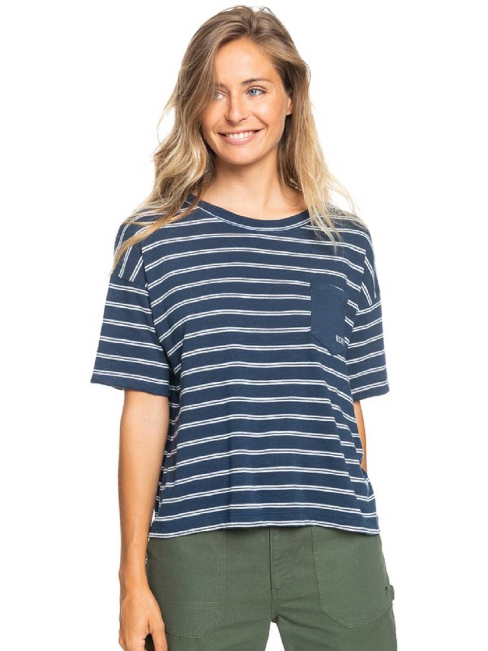 Women\'s Roxy Winter Moon T-Shirt Indigo Stripes | NZ_LW9530