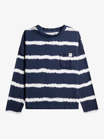 Kids' Roxy Roller Coaster Tops Indigo Stripes | NZ_LW3521