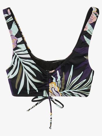 Women's Roxy Active Athletic Bralette Bikini Tops black flower | NZ_LW9616