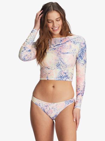 Women's Roxy Active Cropped Rashguards White blue | NZ_LW6924