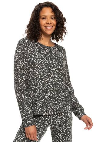 Women's Roxy Anchors Away Printed Rib Loungewear black white | NZ_LW3085