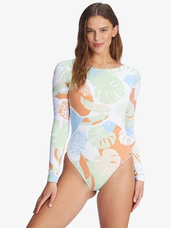 Women's Roxy Baby Long Sleeve One Pieces white flower | NZ_LW6191