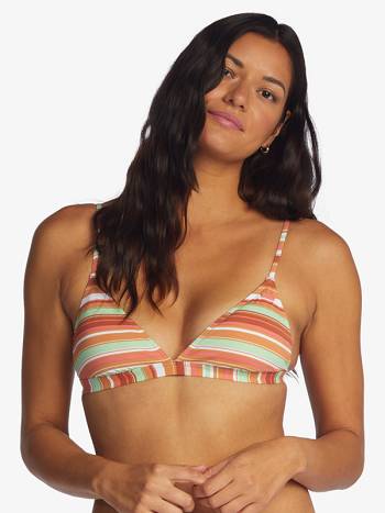 Women's Roxy Beach Classics Fixed Triangle Bikini Tops Brown Stripes | NZ_LW1635