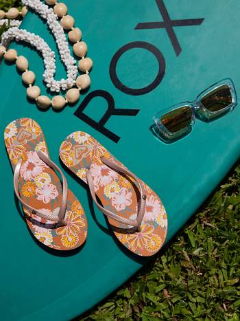 Women's Roxy Bermuda Print Flip Flops Orange / Gold | NZ_LW7779