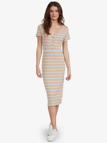 Women's Roxy Bring It In Midi Dress orange green stripes | NZ_LW4048