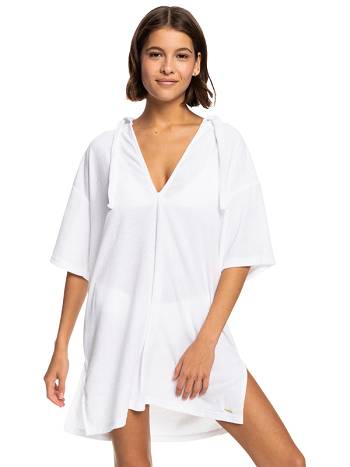 Women's Roxy Easy Love Beach Poncho Essentials White | NZ_LW5118