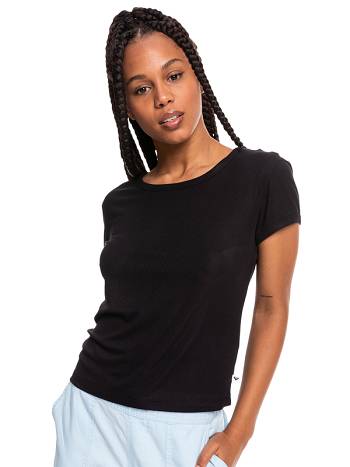 Women's Roxy Frozen Night Ribbed T-Shirt Dark Grey | NZ_LW5181