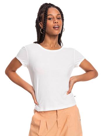 Women's Roxy Frozen Night Ribbed T-Shirt White | NZ_LW6703