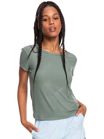 Women's Roxy Frozen Night Ribbed T-Shirt green | NZ_LW8598