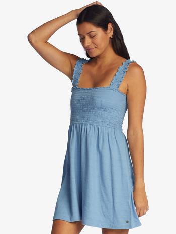 Women's Roxy Hanging 10 Knit Off-The-Shoulder Dress Blue | NZ_LW4857