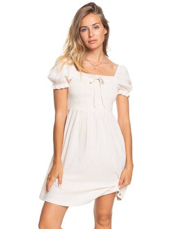 Women's Roxy Hello Mini Again Puff Sleeve Dress White | NZ_LW6732