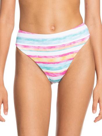 Women's Roxy Island In The Sun Mid Waist Moderate Coverage Bikini Bottoms White Orange | NZ_LW5145