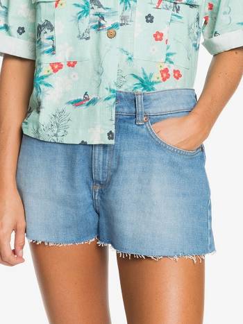 Women's Roxy Kissing The Swell Denim Shorts Blue | NZ_LW2127