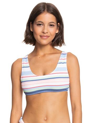 Women's Roxy Line Up Bralette Bikini Tops White Stripes | NZ_LW1571