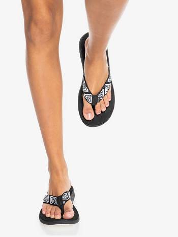 Women's Roxy Lizzie Web Flip Flops Black / White | NZ_LW7463