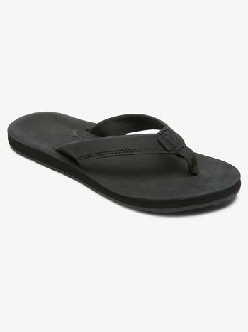 Women's Roxy Lorraine Leather Flip Flops Black | NZ_LW1746