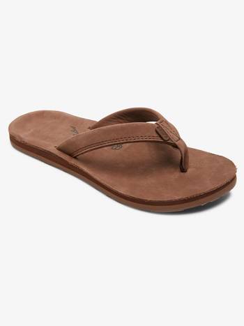 Women's Roxy Lorraine Leather Flip Flops Chocolate | NZ_LW4971