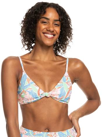 Women's Roxy Love Rib The Surf Knot Triangle Bikinis blue Flower | NZ_LW2568