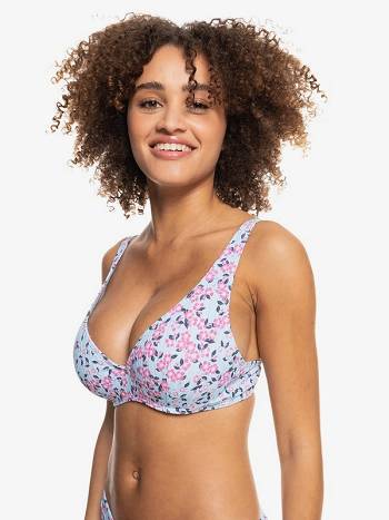 Women's Roxy Love The Oceana V Underwire Bikinis blue Flower | NZ_LW3362