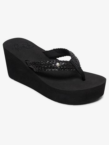 Women's Roxy Mellie Wedge Flip Flops Black | NZ_LW7188