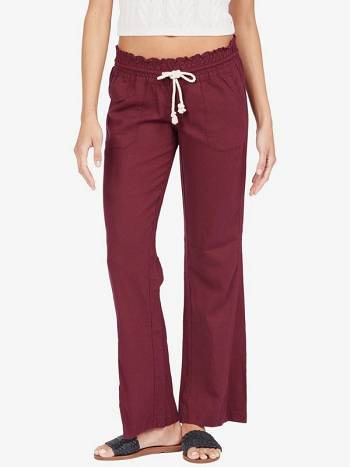 Women's Roxy Oceanside Flared Pants deep red | NZ_LW2610