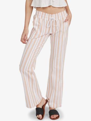 Women's Roxy Oceanside Stripe Flared Pants Khaki Stripes | NZ_LW1836