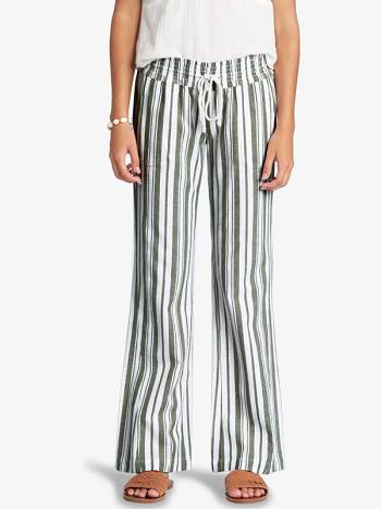 Women's Roxy Oceanside Stripe Flared Pants Green Stripes | NZ_LW4921