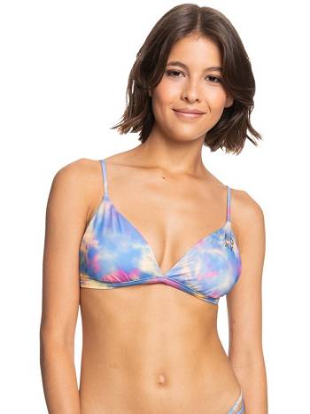 Women's Roxy Pop Surf Reversible Fixed Triangle Bikini Tops blue Flower | NZ_LW1078