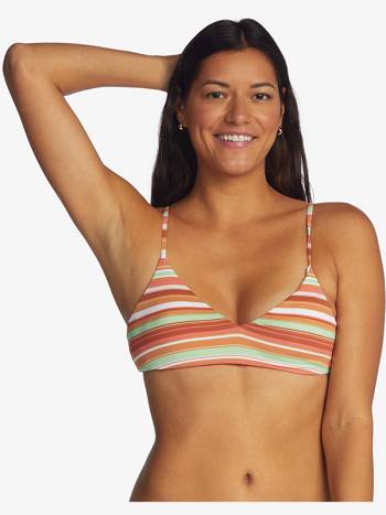 Women's Roxy Printed Beach Classics Athletic Triangle Bikini Tops Brown Stripes | NZ_LW6002