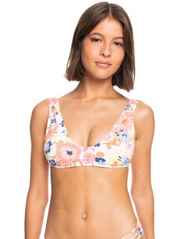 Women's Roxy Printed Beach Classics Bralette Bikini Tops white flower | NZ_LW4405