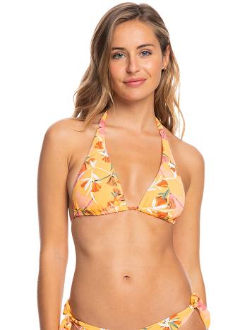 Women's Roxy Printed Beach Classics Elongated Triangle Bikini Tops Yellow Flower | NZ_LW1645