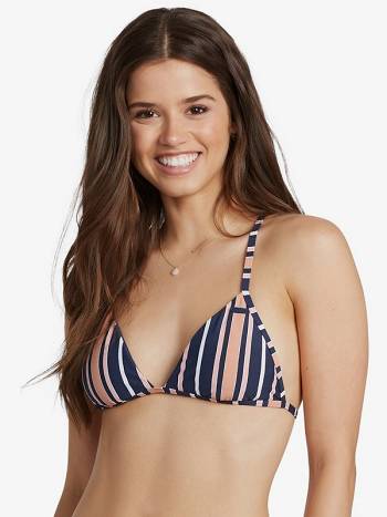 Women's Roxy Printed Beach Classics Fixed Triangle Bikini Tops Indigo Stripes | NZ_LW7600