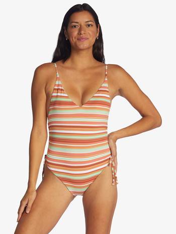 Women's Roxy Printed Beach Classics One Pieces Brown Stripes | NZ_LW5847