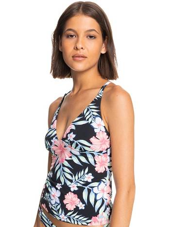 Women's Roxy Printed Beach Classics Tankini Bikini Tops Dark Grey | NZ_LW4197