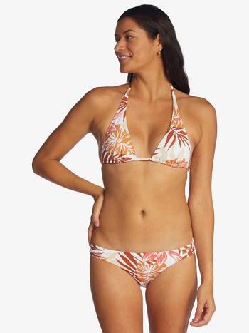 Women's Roxy Printed Beach Classics Tiki Elongated Triangle Bikini Tops white flower | NZ_LW2405