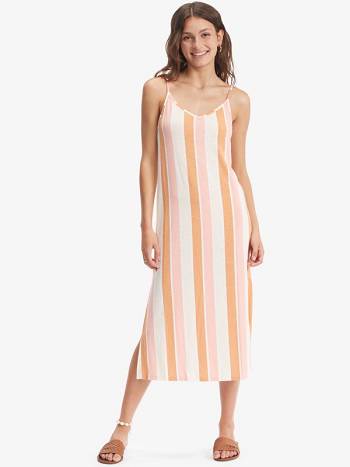 Women's Roxy Promised Land Strappy Midi Dress Yellow white Stripes | NZ_LW4407