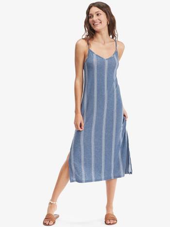 Women's Roxy Promised Land Strappy Midi Dress Blue Stripes | NZ_LW8181