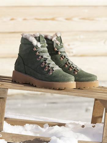 Women's Roxy Sadie Lace-Up Boots Olive | NZ_LW6586