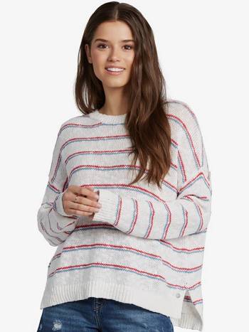 Women's Roxy Sandy Bay Beach Sweaters White Stripes | NZ_LW2547