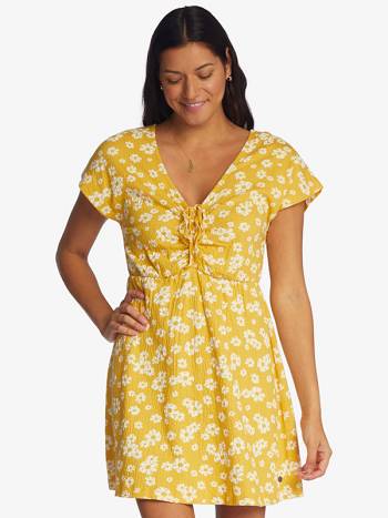 Women's Roxy Simple Thoughts Knit Mini Dress Yellow Flower | NZ_LW4569