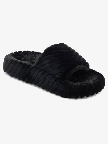 Women's Roxy Slippy Faux Fur Slide Flip Flops Black | NZ_LW3603