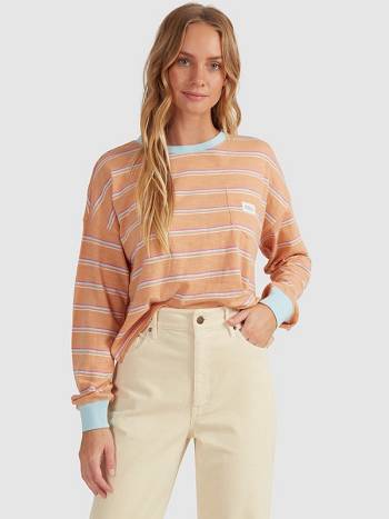 Women's Roxy Starry Sky T-Shirt Beige Stripes | NZ_LW4806