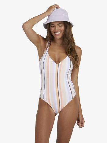 Women's Roxy Sunset Kiss One Pieces Stripes White | NZ_LW6904