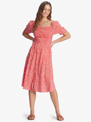 Women's Roxy Sunshine Mind Midi Dress Red | NZ_LW7003